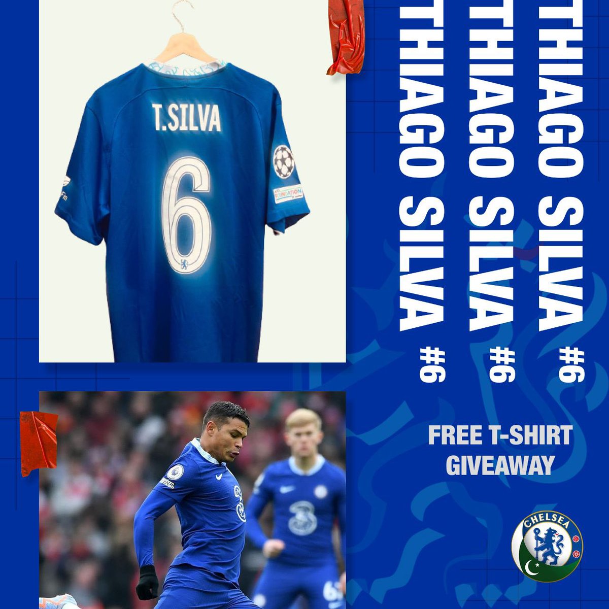 ChelseaPakistan's tweet photo. 🔵👕GIVEAWAY ALERT🔵👕

Join us in celebrating @tsilva3’s incredible services for @ChelseaFC We've partnered with @CobhamApparel to give away a Thiago Silva Home 22/23 Shirt! 🎉

To enter:
1⃣ Follow @ChelseaPakistan &amp; @CobhamApparel 
2⃣ Like &amp; retweet this tweet

#Silva #Chelsea https://t.co/IvtifUIcwl