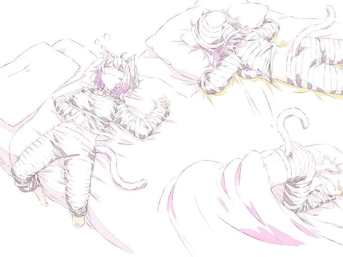 ラフ描いてずっと放置してあった新ホロ鯖に参入直後のベッドソムリエおかゆん