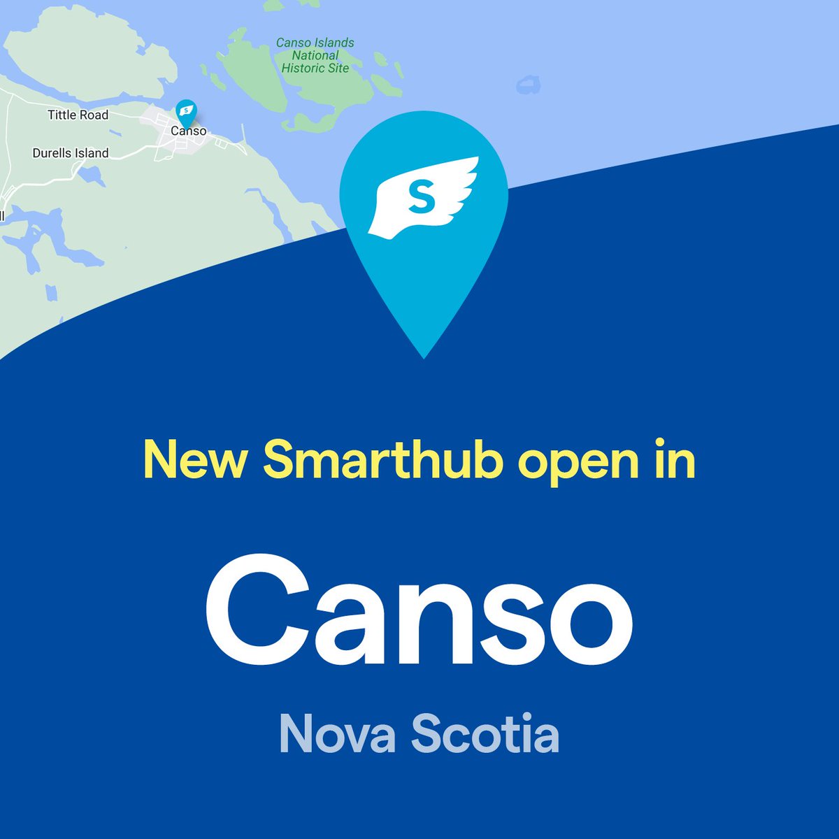 Swiftpost's tweet photo. A new Smarthub is available for residents of Canso, Nova Scotia. Visit https://t.co/S75vnEgd8q to see all 650+ Smarthub locations. #shipmoreforless #dropoff #novascotia #swiftpost https://t.co/E5YUTwVJ1T