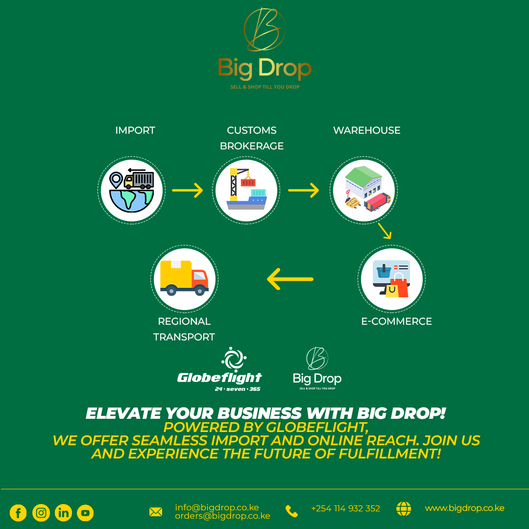 bigdrop_ke's tweet image. Say goodbye to logistics headaches! 📷 Big Drop, the brainchild of Globeflight, offers seamless end-to-end fulfillment. 📷📷 Import with ease and conquer the online market! 📷📷 #Globeflight #BigDrop #SimplifiedLogistics #ConquerOnline bigdrop.co.ke