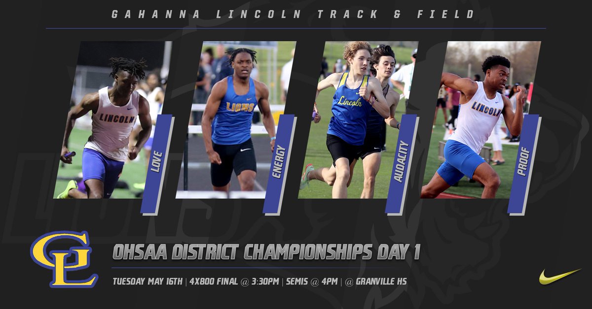Gahanna Lincoln Boys T&F (@lincoln_tf) on Twitter photo 📢 District Championships!!
🏟 Granville HS
📊 Live Results live.bluefoxtiming.com <a href="/GLHS_Athletics/">Gahanna Lincoln Athletics</a> <a href="/gahannaxc/">GahannaXC/Distance</a> #GahannaSpeed 📢 District Championships!!
🏟 Granville HS
📊 Live Results live.bluefoxtiming.com <a href="/GLHS_Athletics/">Gahanna Lincoln Athletics</a> <a href="/gahannaxc/">GahannaXC/Distance</a> #GahannaSpeed