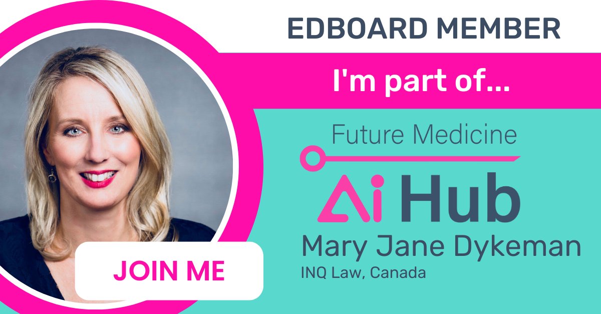 We are excited to welcome Mary Jane Dykeman to our Editorial Board at Future Medicine AI!

<a href="/mjdykeman/">Mary Jane Dykeman</a> is a Managing Partner at <a href="/INQLaw/">INQ Law</a>. In addition to data law, she is a long-standing health lawyer. (1/6)