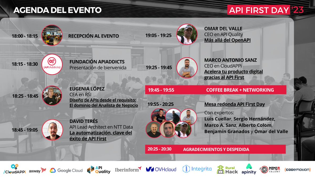 APIAddicts's tweet photo. El próximo 23 de Mayo te esperamos en #Madrid para el #APIFirstDay, el primer evento en español centrado 100% en API First, ¡consigue tu entrada gratuita ya! 👉 https://t.co/03soka5Wjs
🔽 ¡Echa un vistazo a nuestra agenda!
#eventosit #tecnología #api #tech #eventos #presencial https://t.co/8GzNxGYyzb