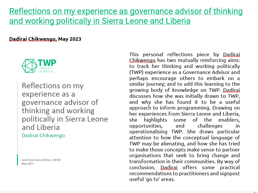 arochamenocal's tweet photo. 📢New @TWP_Community publication alert! @dpchikwengo on her thinking &amp; working politically journey &amp; how she's tried to make poli econ terms/ideas accessible to colleagues: https://t.co/71qYsvEFFx What started as informal chat turned into fab collab &amp; we are so thrilled @CAFOD https://t.co/wH4Cda3VSW