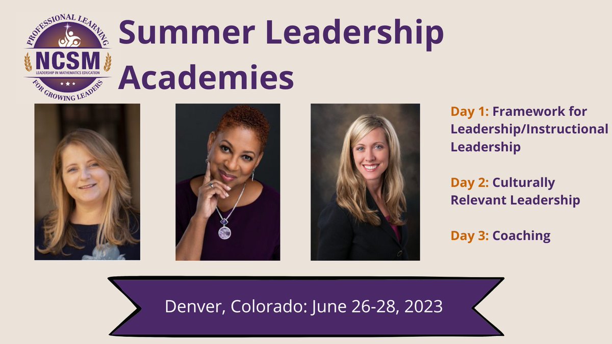 Join Dr. Katey Arrington, Dr. Pam Seda, and Dr. Erin Lehmann in Denver on June 26-28, 2023 for Summer Leadership Academy! Register Here
bit.ly/NCSMSLA23 #NCSMBold
<a href="/pamseda1/">Dr. Pamela Jones Seda</a>
@erinlehmannEdD
<a href="/ArringtonKatey/">Katey Arrington</a>