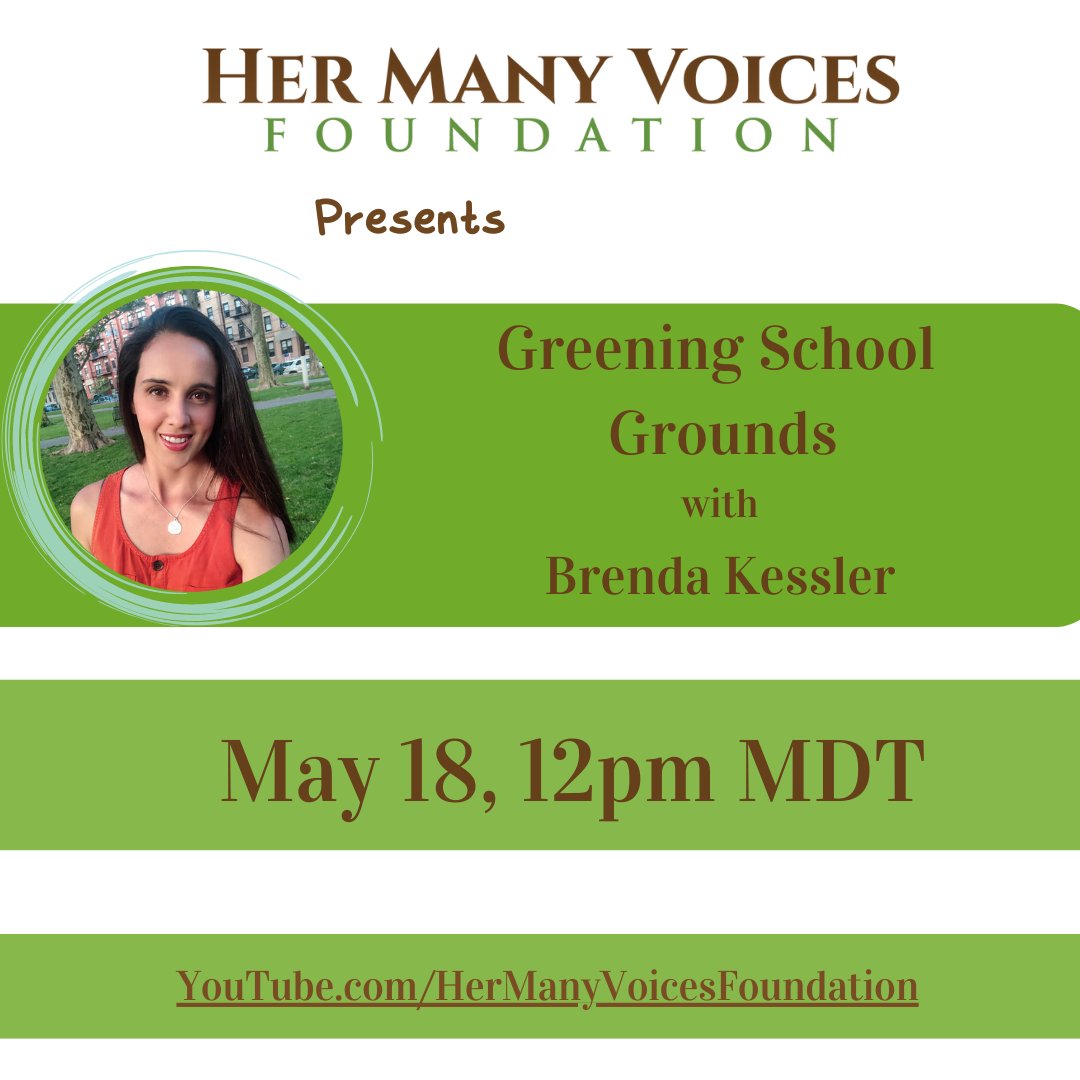 Thur, May 18- Noon MDT

Learn about the powerful impact of Greening School Grounds from Brenda Kessler of the Children &amp; Nature Network!

Watch live at: youtube.com/live/XpX--hDwK…

#women #earth #green #children #nature #community