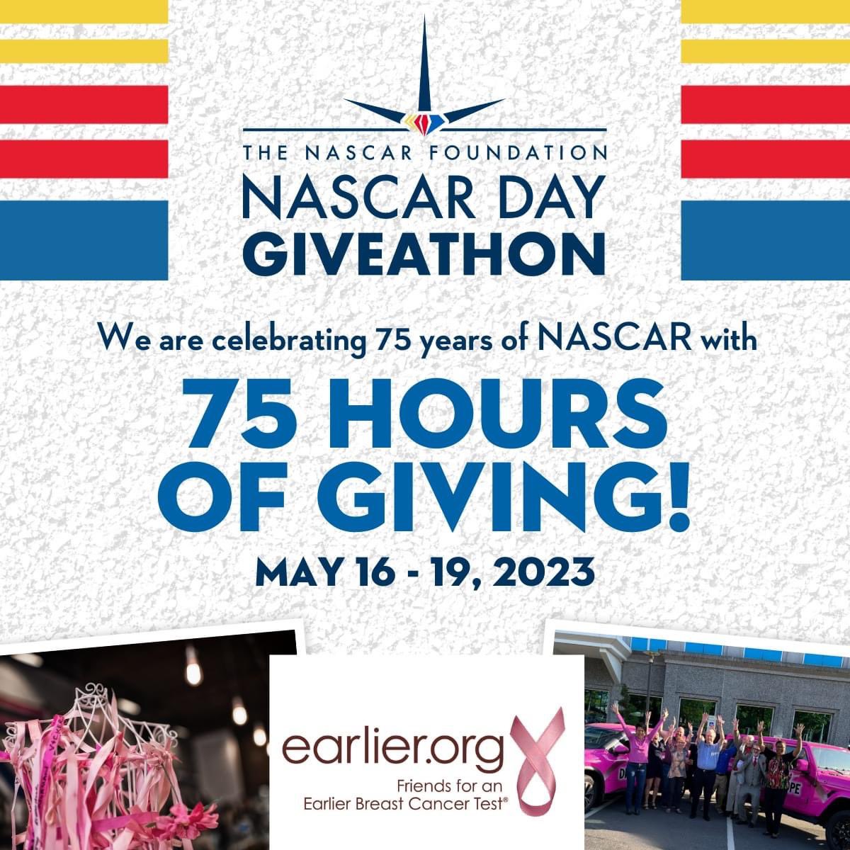 Donate starting today at 5PM!  nascar.fanthem.io/give/nascar/gi… #NASCARdayGiveAThon #NASCAR75 #earlierdotorg