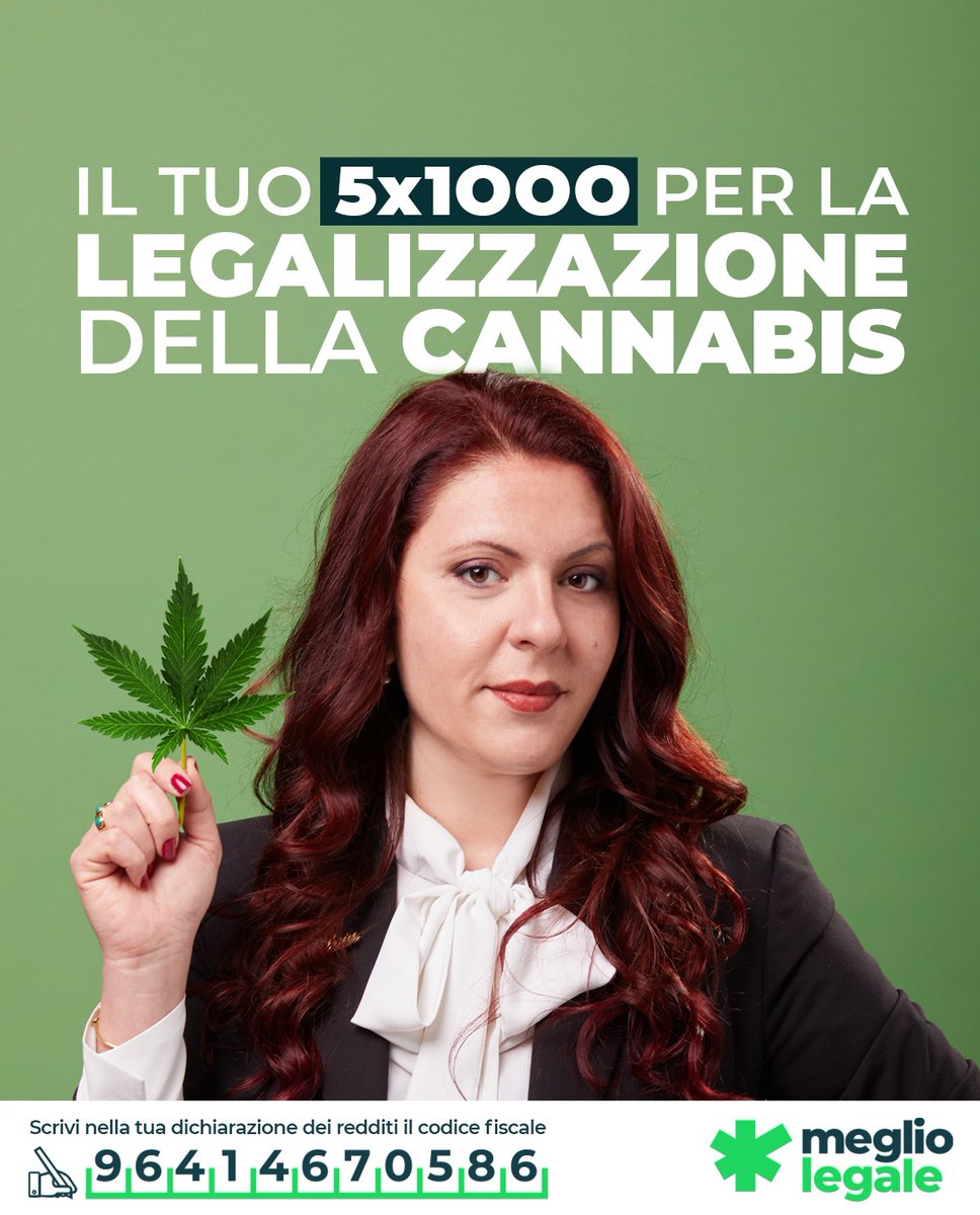 Dire #Cannabis significa parlare di Salute, Giustizia, Lavoro, Sicurezza e Libertà.
Aiutaci a smontare il tabù sulla cannabis, ti basta donare il tuo 5x1000 a Meglio Legale inserendo il codice Fiscale 96414670586 nella tua dichiarazione del Redditi.