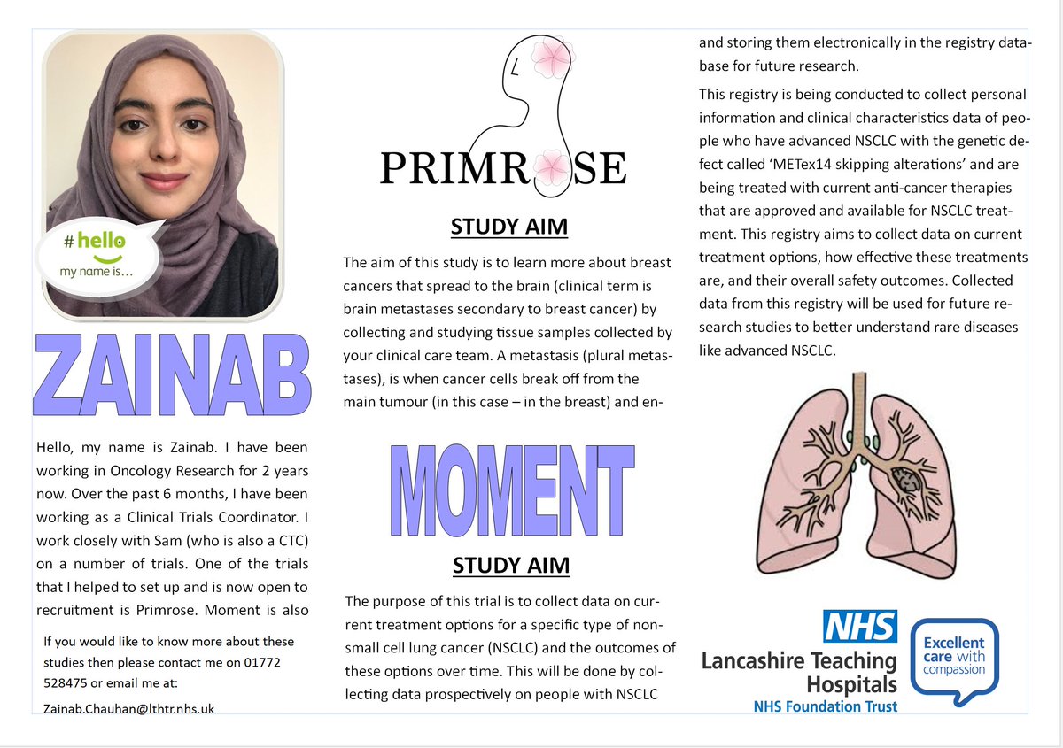This week we celebrate clinical research , this is Zainab one of our Clinical trial coordinators with a brief description of a few of the studies we support @LancsResearch #BePartOfResearch #NHS75