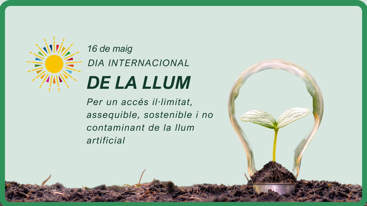 Avui 16 de maig es celebra la 6a edició del #DiaInternacionaldelaLlum 

Gaudir de la llum natural és gratuït i per tothom, però no es pot dir el mateix amb la llum artifical. Sabieu que  hi ha més de 1.200 milions de persones que viuen sense energia?💡
#UNESCO #LightDay2023