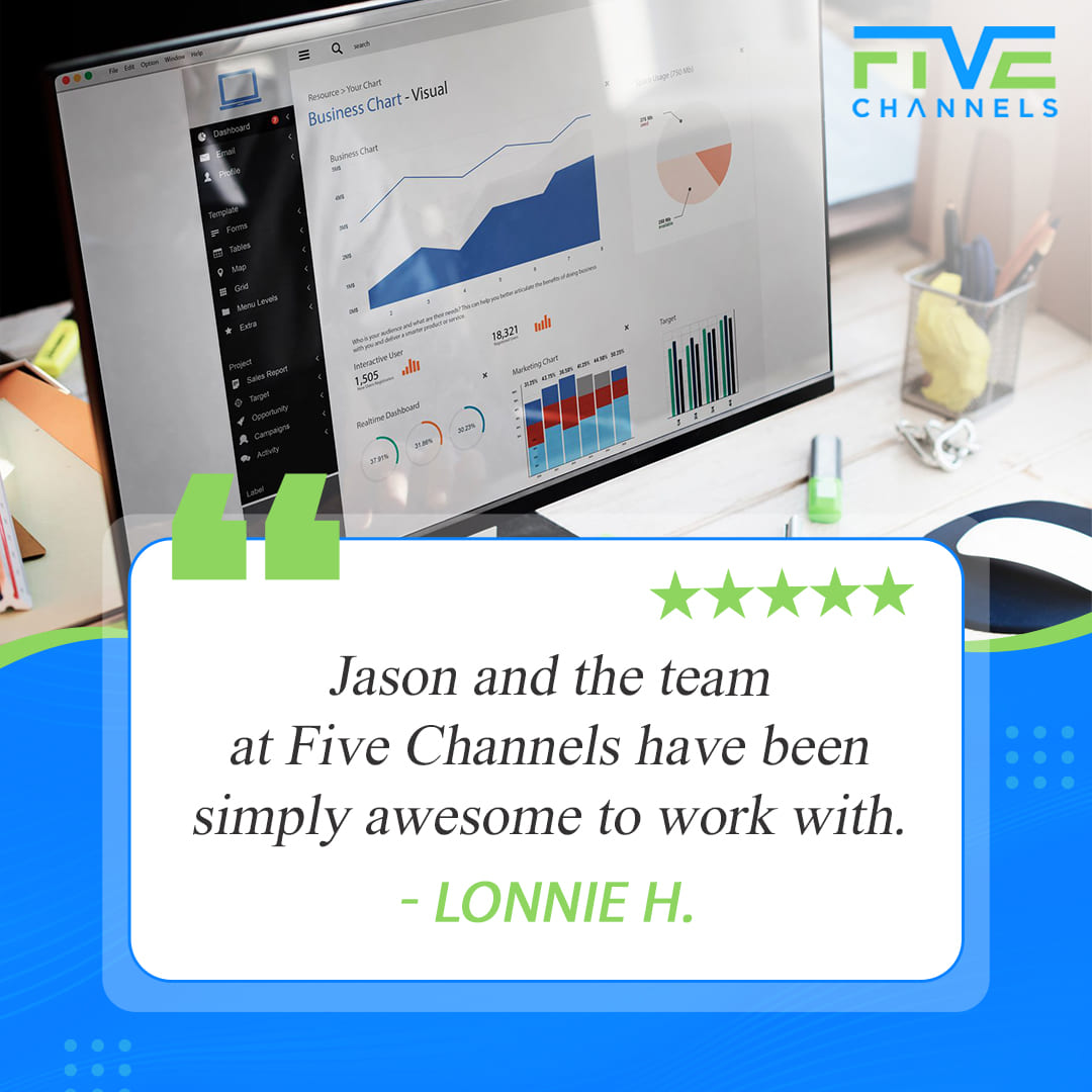 "Jason and the team at Five Channels have been simply awesome to work with..." 

- Lonnie H

It's been great working with you Lonnie!

💻 FiveChannels.com
📱 (850) 792-4812

#TestimonialTuesday