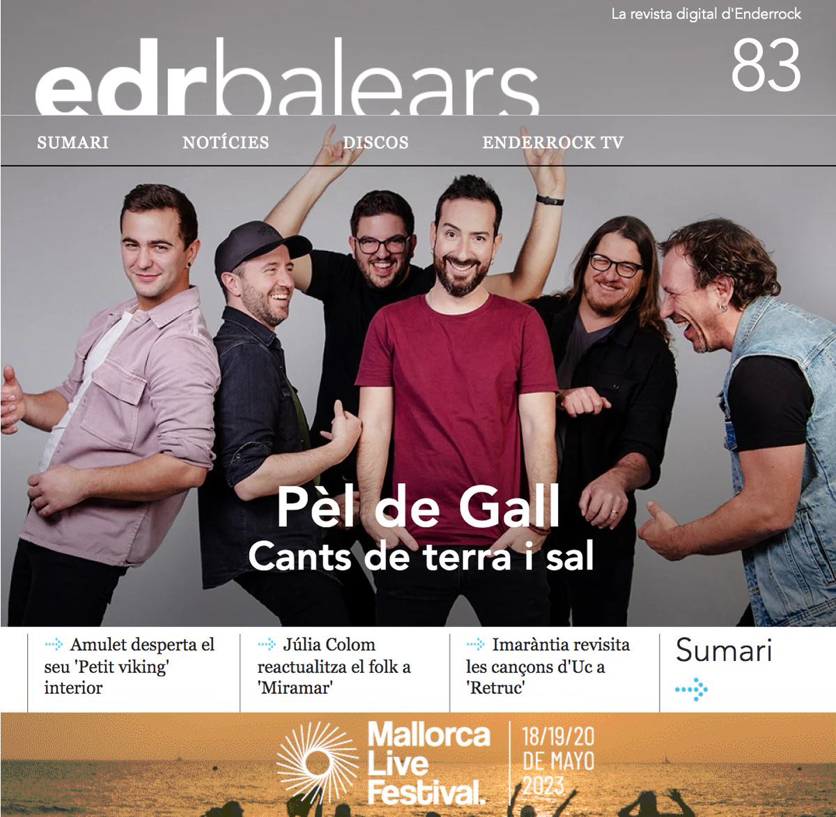 Ja tenim aquí l'EDR Balears 83 amb <a href="/Peldegall/">Pel de gall</a> i les seves 'Forces d'atracció' en portada!⚡ També repassem continguts sobre:

➡<a href="/amuletfolk/">Amulet</a>
➡<a href="/julia_colom_/">júliacolom</a>
➡#Imaràntia
➡<a href="/donallop/">DONALLOP</a>
➡<a href="/PuniksEivissa/">Púniks.</a>
➡<a href="/MallorcaLiveFes/">Mallorca Live Festival</a>

✨Tot teu!
enderrock.cat/edrbalears/num…