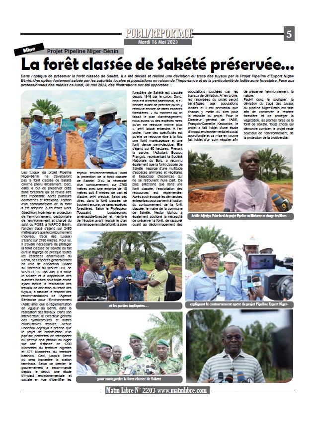 Matin Libre
Projet Pipeline d'Export Niger-Bénin: La forêt classée de Sakété préservée… Une option fortement saluée par les autorités locales et populations en raison de l’importance et de la particularité de ladite zone forestière. 
matinlibre.com/2023/05/16/pro…