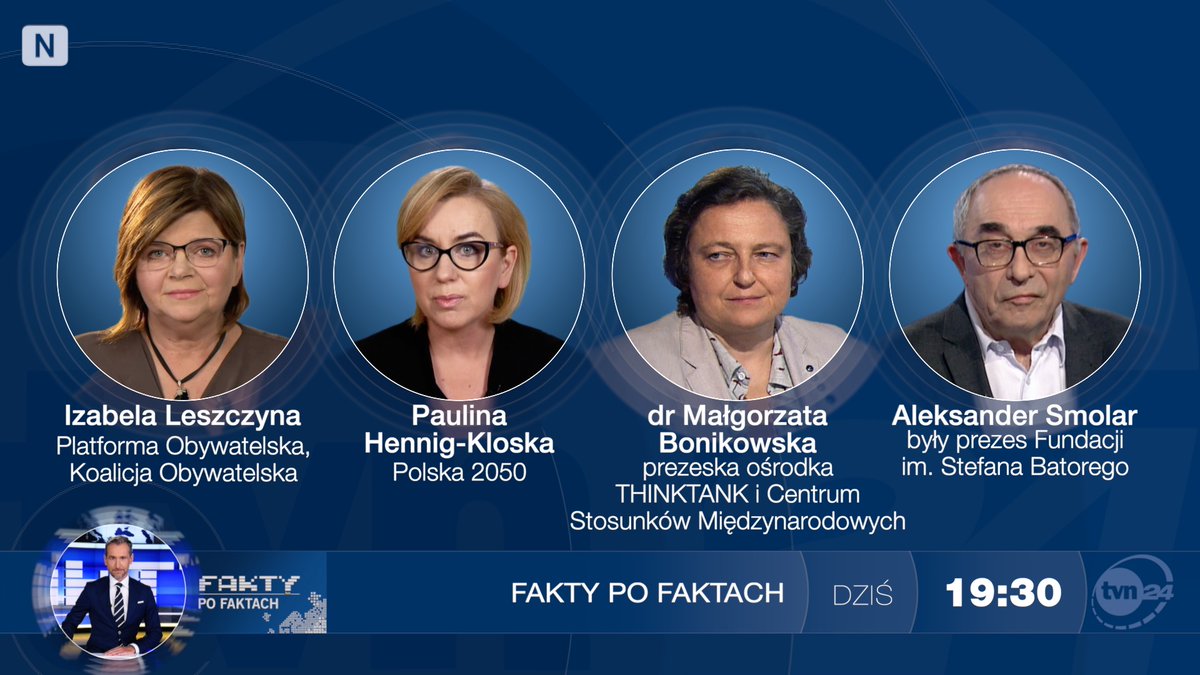 Fakty po Faktach (@faktypofaktach) on Twitter photo ✔️ Gośćmi będą: <a href="/Leszczyna/">Iza Leszczyna✌️🇵🇱</a> (Koalicja Obywatelska) i <a href="/hennigkloska/">Paulina Hennig-Kloska</a> (Polska 2050) oraz dr <a href="/M_Bonikowska/">@MBonikowska</a> (prezeska <a href="/THINKTANKPL/">THINKTANK</a> i <a href="/CIR_CSM/">CIR (CSM) Poland</a>) i Aleksander Smolar (były prezes <a href="/BatoryFundacja/">Fundacja Batorego</a>, Francuskie Krajowe Centrum Badań Naukowych)
➡️ Po <a href="/FaktyTVN/">Fakty TVN</a> do <a href="/tvn24/">tvn24</a> zaprasza Piotr Kraśko ✔️ Gośćmi będą: <a href="/Leszczyna/">Iza Leszczyna✌️🇵🇱</a> (Koalicja Obywatelska) i <a href="/hennigkloska/">Paulina Hennig-Kloska</a> (Polska 2050) oraz dr <a href="/M_Bonikowska/">@MBonikowska</a> (prezeska <a href="/THINKTANKPL/">THINKTANK</a> i <a href="/CIR_CSM/">CIR (CSM) Poland</a>) i Aleksander Smolar (były prezes <a href="/BatoryFundacja/">Fundacja Batorego</a>, Francuskie Krajowe Centrum Badań Naukowych)
➡️ Po <a href="/FaktyTVN/">Fakty TVN</a> do <a href="/tvn24/">tvn24</a> zaprasza Piotr Kraśko