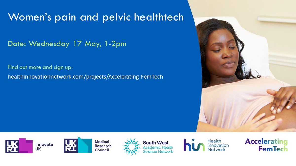 📢 CALLING FEMTECH INNOVATORS 📢  If you are tackling challenges in women’s health apply to the #AcceleratingFemTech programme and join the webinar on women's pain and pelvic healthtech tomorrow from 1-2pm: healthinnovationnetwork.com/projects/accel…