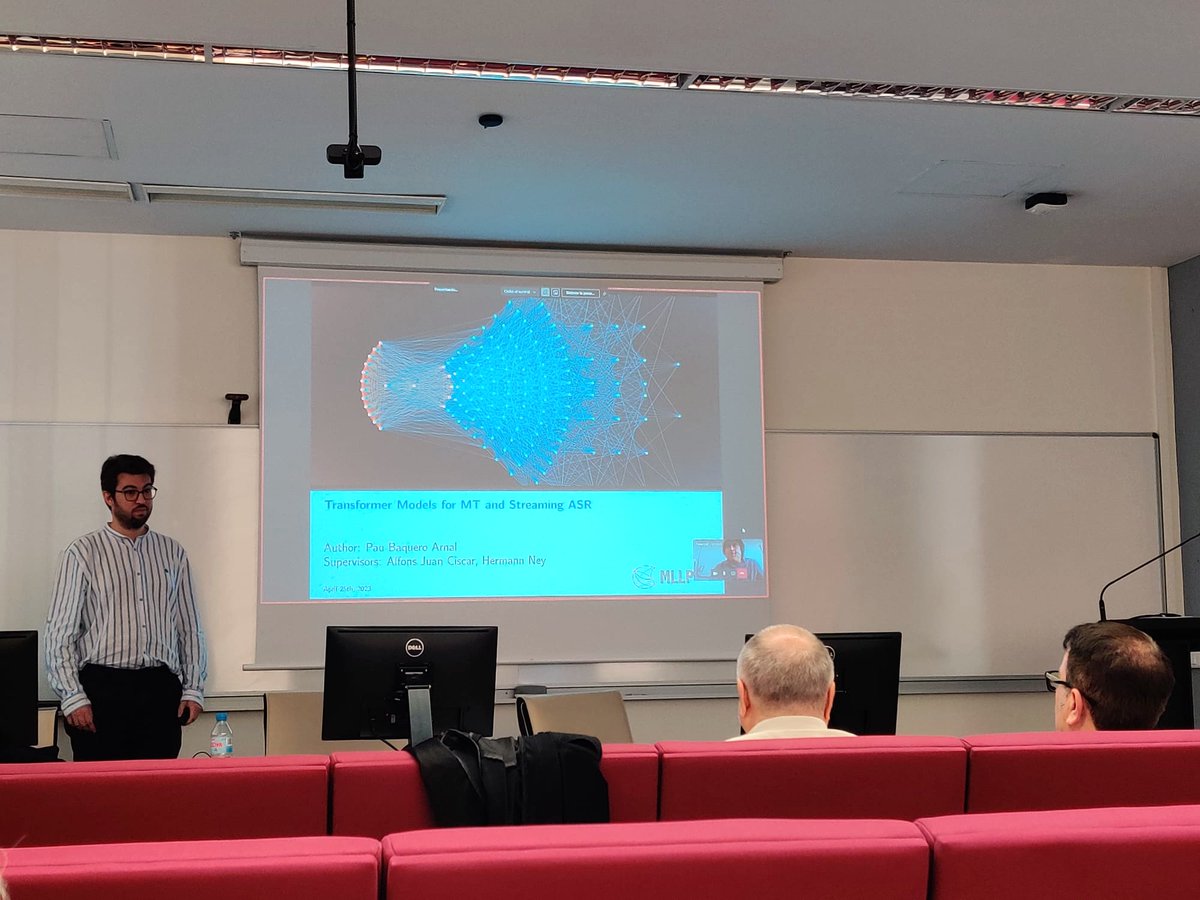 Pau Baquero has earned his PhD in Computer Science at <a href="/UPV/">Universitat Politècnica de València</a>, on the topic "Transformer models for Machine Translation and Streaming Automatic Speech Recognition". Congratulations, Pau! 🎓 Read all about it: mllp.upv.es/pau-baquero-ea…
