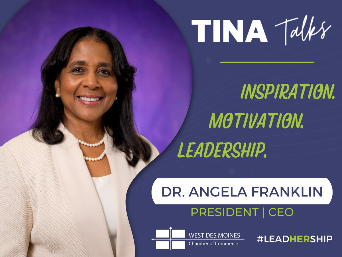 WDMCHAMBER's tweet photo. Speaker Spotlight: Dr. Angela Franklin
Dr. Franklin is President & CEO of @DesMoinesUniv. Learn from @AuthorAngelaPhD and five other leading women in business at the 2nd Annual Tina Talks on June 6th!
📲 https://t.co/HEIIboFczc
#GoWestWDM #WDMstrong #LeadHERship #DSMUSA https://t.co/Q8a1weQAR6