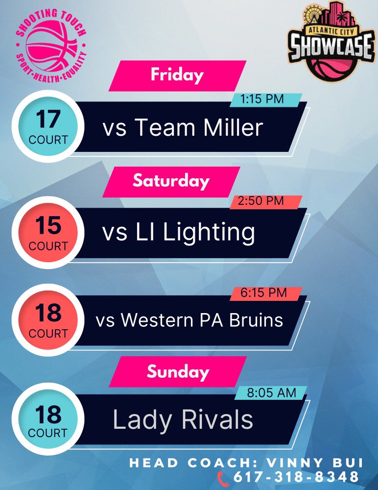 Back at it on Friday! Here’s our schedule for the Atlantic City Showcase: