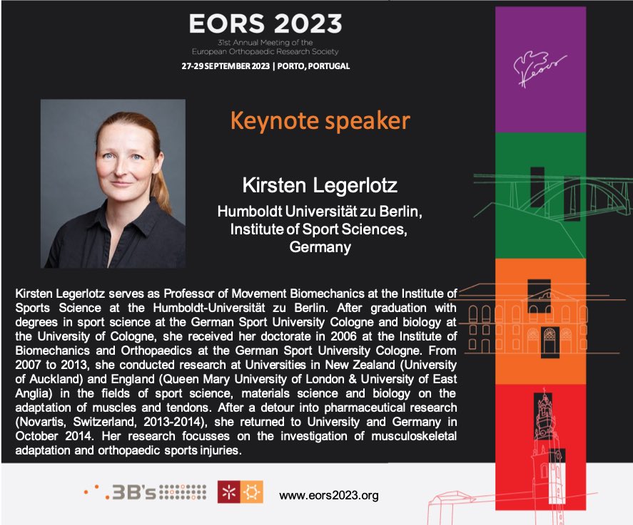 📢 Meet the Keynote speakers! 👩🏼‍🏫 Prof Kirsten Legerlotz @HumboldtUni Her research focusses on the investigation of injury mechanisms, prevention, rehabilitation,  immunological and hormonal effects.