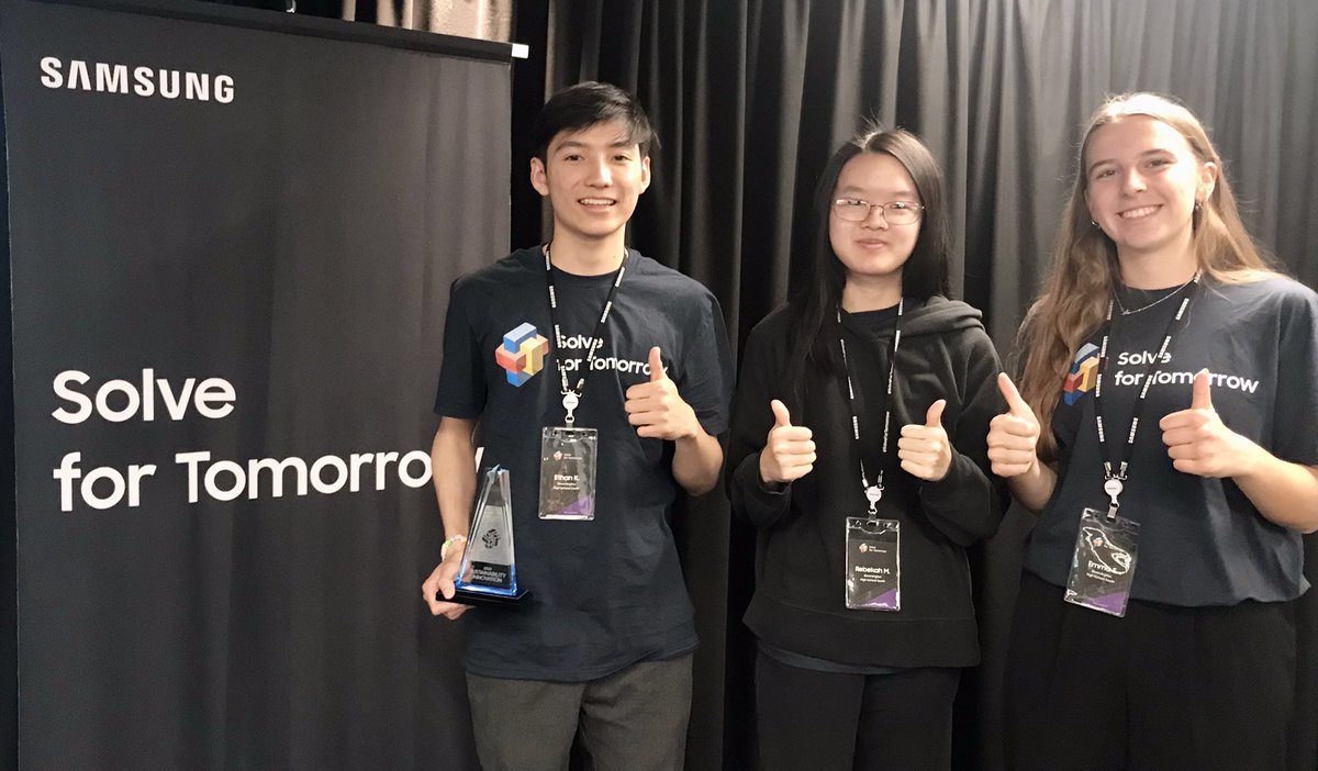 These ✨VERY✨ happy @bhsspanthers just won the @SamsungUS Solve for Tomorrow #Sustainability #Innovation award, for a top-tier total prize of ONE HUNDRED THOUSAND DOLLARS in tech and equipment for our school, thanks to the #SamsungSolve competition and @NEEFusa!