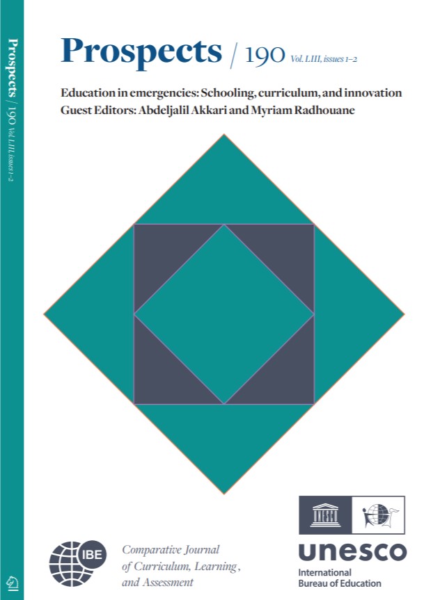 I am delighted to announce the release of a new special issue of @IBE_Prospects, on Education in Emergencies: Schooling, Curriculum, and Innovation. Guest edited by Abdeljalil Akkari and Myriam Radhouane. @UNIGEnews, @IBE_UNESCO, @EiEGenevaHub lnkd.in/eDmv3upA