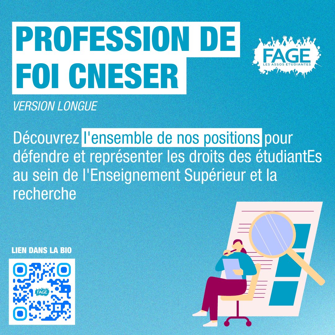 #CNESER ⎢ Découvrez notre profession de foi pour les CNESER 2023-2025.

Accès à l’ESR
Transit° #écologique
étudiantEs internationauxALES
Santé et bien-être #étudiant
#Formations
Droits des doctorantEs
- ...

🔗 : Lien de la PF dans la biographie

#EnseignementSuperieur #Cneser