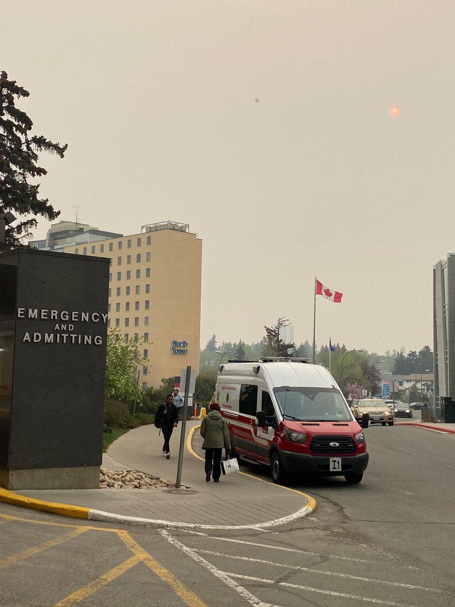 The sun looks red and it smells of smoke in the cardiac cath lab today. A reminder that clean air is health care! See our <a href="/CAPE_ACME/">@CAPE-ACME</a>  <a href="/cape_ab/">CAPE Alberta</a>  Op Ed here:cape.ca/wp-content/upl… #voteforyourhealth