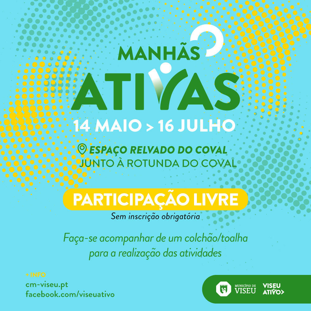 ☀️ Até 16 de julho, reserve os domingos de manhã na sua agenda. As Manhãs Ativas estão de volta e oferecem atividades gratuitas para toda a família, conjugando a natureza, o desporto, a saúde e o bem-estar.

ℹ️ Saiba mais em: bit.ly/3BsdUmO

#viseu