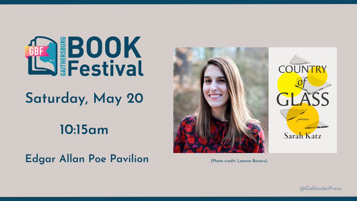 Don’t miss @sarahbea89 this Saturday, May 20 <a href="/GburgBookFest/">Gaithersburg Book Festival</a>! Sarah will be discussing her poetry collection COUNTRY OF GLASS at 10:15am in the Edgar Allan Poe Pavilion.

gaithersburgbookfestival.org/featured_autho…