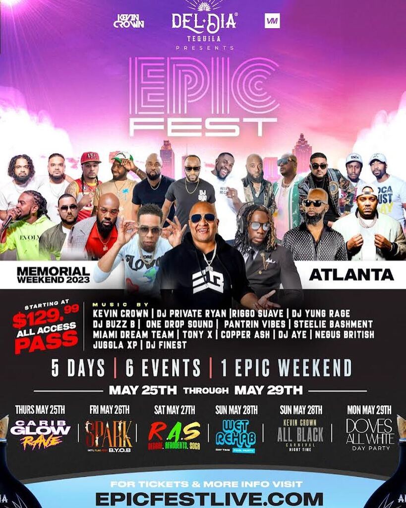 welime's tweet photo. @deldiatequila 
Presents

#EPICFEST2023 
#AtlantaCarnival 

5 Days | 6 Themed Events | 1 EPIC WEEKEND!

2 HR OPEN TEQUILLA BAR AT ALL EVENTS‼️

-Thurs May 25th CARIB GLOW RAVE 10-3am

-Fri May 26th SPARK intl Flag Party BYOB 11-4am

-Sat May 27th R.A.S R… https://t.co/g4LL0HGwsN https://t.co/mup8ALjkjO