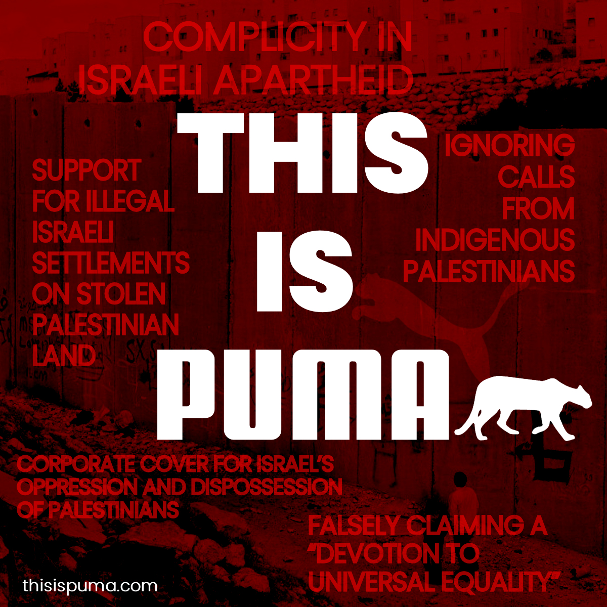 Palestinians have asked @PUMA to stop its involvement in the violation of their rights. But PUMA is ignoring them.

Discover how PUMA supports Israel’s human rights abuses and #BoycottPUMA 👇

thisispuma.com

#ThisIsPuma #ForeverFaster