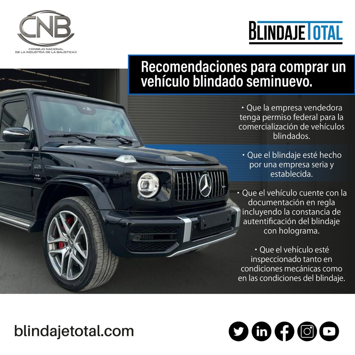 Evitase futuros problemas con vehículos reconstruidos que pongan en riesgo la integridad balística del mismo, o incluso que hayan participado en algún hecho ilícito.

Asesórate con los expertos <a href="/blindajetotal/">Blindaje Total</a>

#CNB #blindaje #seguridad #protección