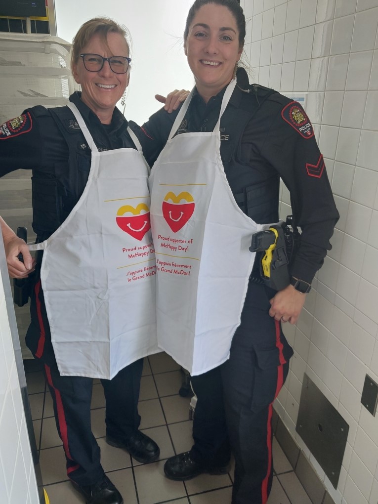 Last week, our officers from <a href="/CPS_District3/">Calgary Police Service - District 3</a> volunteered to work alongside the friendly McDonald's crew to support #mchappyday. Proceeds will benefit Ronald McDonald House Charities in Southern Alberta, which has helped support many families in our community. #yyc