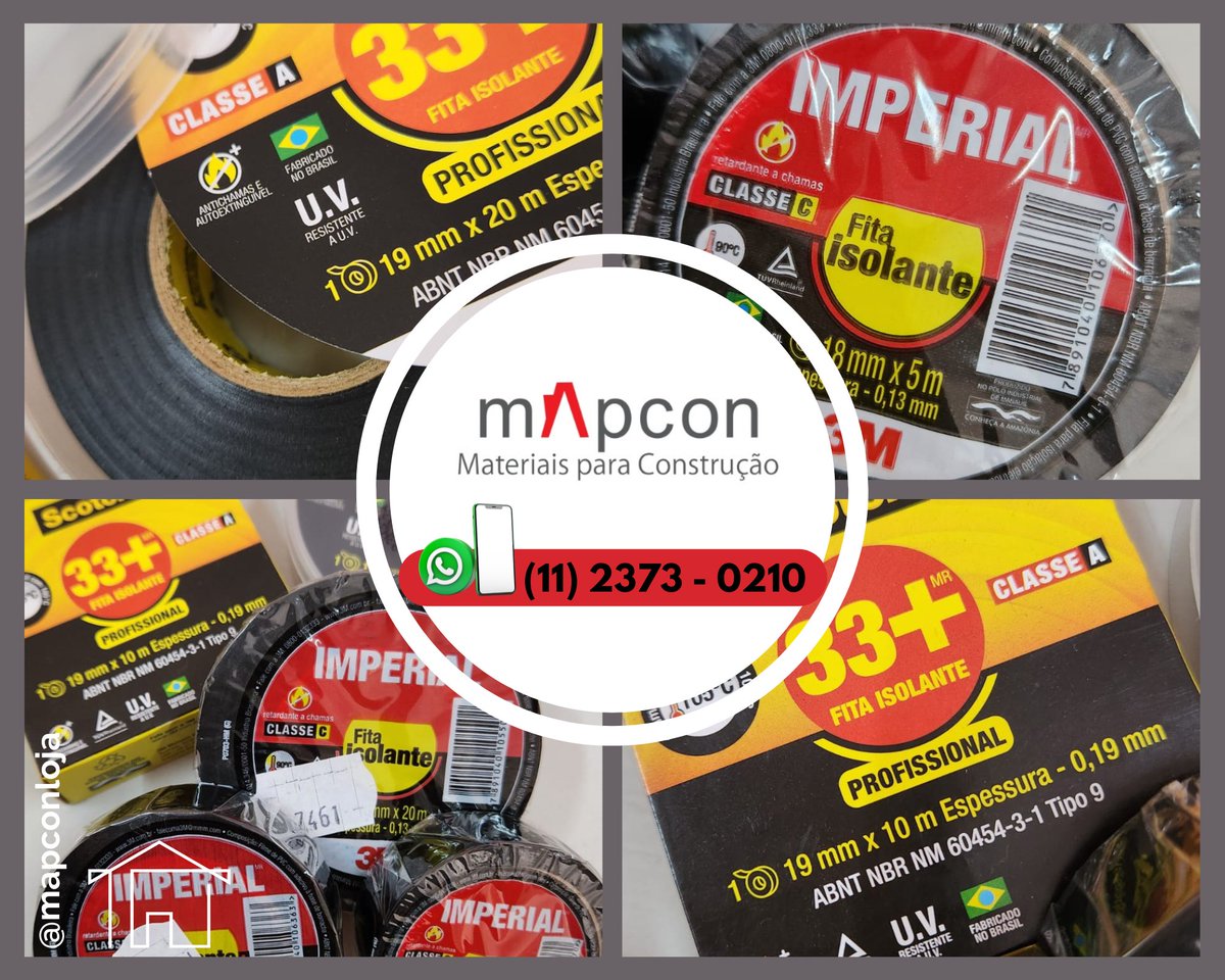 Mapconlloja's tweet photo. 👷🏻‍♀️👷🏼‍♂️ *FITA ISOLANTE*
É um tipo de fita adesiva que possui uma camada isolante para impedir a passagem de corrente elétrica entre dois pontos.
Disponível em 5, 10 e 20m.

Mapcon Materiais para Construção
🚨 https://t.co/yytTP4napf
📝 Google Maps - https://t.co/4Whjc7pylr https://t.co/vQW1rcWnIH