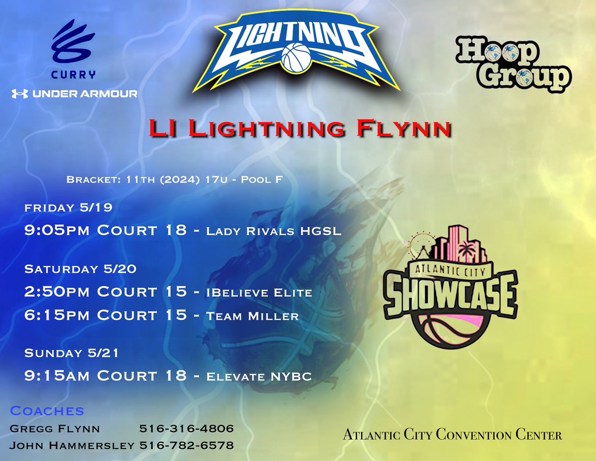 Super excited to be playing with my teammates in Atlantic City this weekend!! Here's our schedule <a href="/Gregg_flynn/">Lightning Basketball</a> <a href="/HammertimeJH42/">Hammer</a>  <a href="/CrownBBALL/">Crown Basketball</a> <a href="/hgsl_girls/">Hoop Group Girls</a>