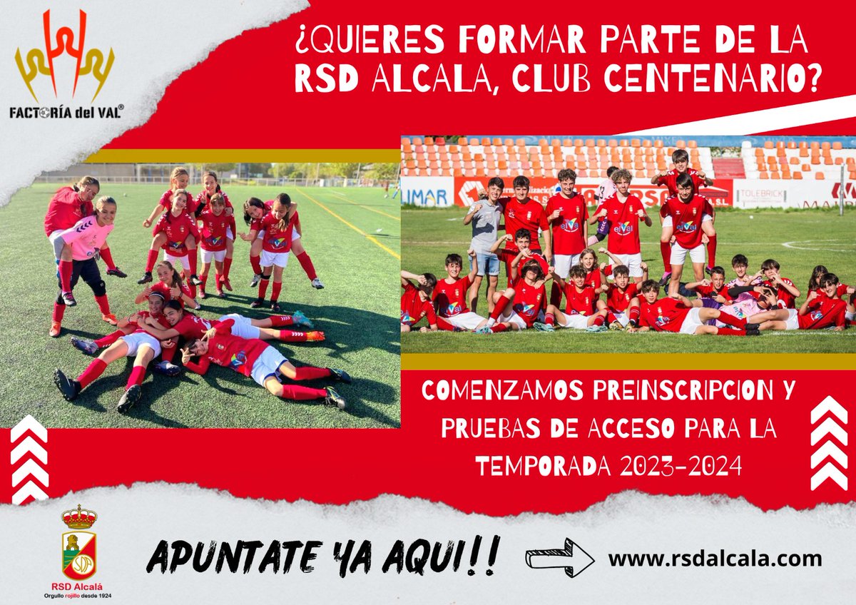 rsda_oficial's tweet photo. PREINSCRIPCIONES 📝

Abrimos nuestro periodo de preinscripciones para nuestra cantera 🏭

Si quieres formar parte de la RSD Alcalá, apúntate ya en nuestra web ➡️💻

https://t.co/KIAcH6gK1W

#VamosAlcala https://t.co/4RNStE7lKf