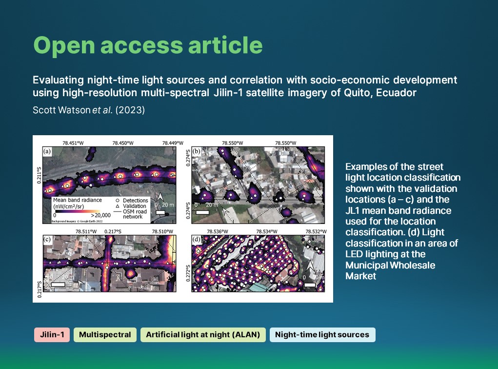 🔔 OPEN ACCESS article: 

Scott Watson (@NERC_COMET) et. al. use high resolution, #multispectral #Jilin1 🛰️ imagery to evaluate night-time #light sources and their correlation with socio-economic development.

🔗 doi.org/10.1080/014311…

#IJRS #RemoteSensing #StreetLighting #ALAN