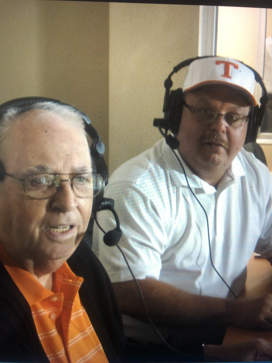 high_texas's tweet photo. 2 LEGENDS in the world of Texas High Sports Broadcasting…we lost a good one last night with the passing of Keith Schutte (pictured on right). His preparation &amp; passion and love for all things Texas High will be missed!!!!  #OurFriend 
@txkisdathletics @TXK_Gameday @txkSports https://t.co/cPg9RnIoa4