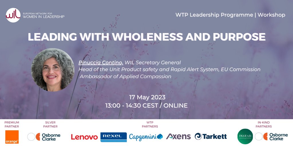 WILEurope's tweet photo. Tomorrow #WILSecretaryGeneral @PinucciaContino will kick-off the 2nd workshop of the #WTP8 ‘Leading with Wholeness & Purpose”. 🧘🏻♀️A moment for the #Talents to self-reflect, learn to connect with their whole selves & lead the way to a better world in their own way. #empoweringwomen https://t.co/UL7w9O13Fv