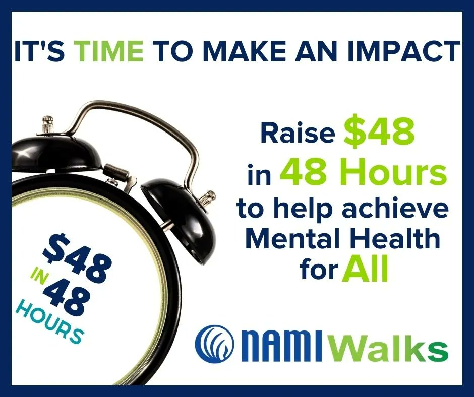 Let's raise $48 in 48 hours to help achieve Mental Health for All!
NAMIWalks.org/CentralOregon 
Saturday, May 20, 2023, 9 to 11 AM
American Legion Community Park
850 SW Rimrock Way, Redmond, OR 97756
#NAMIWalks #Together4MH