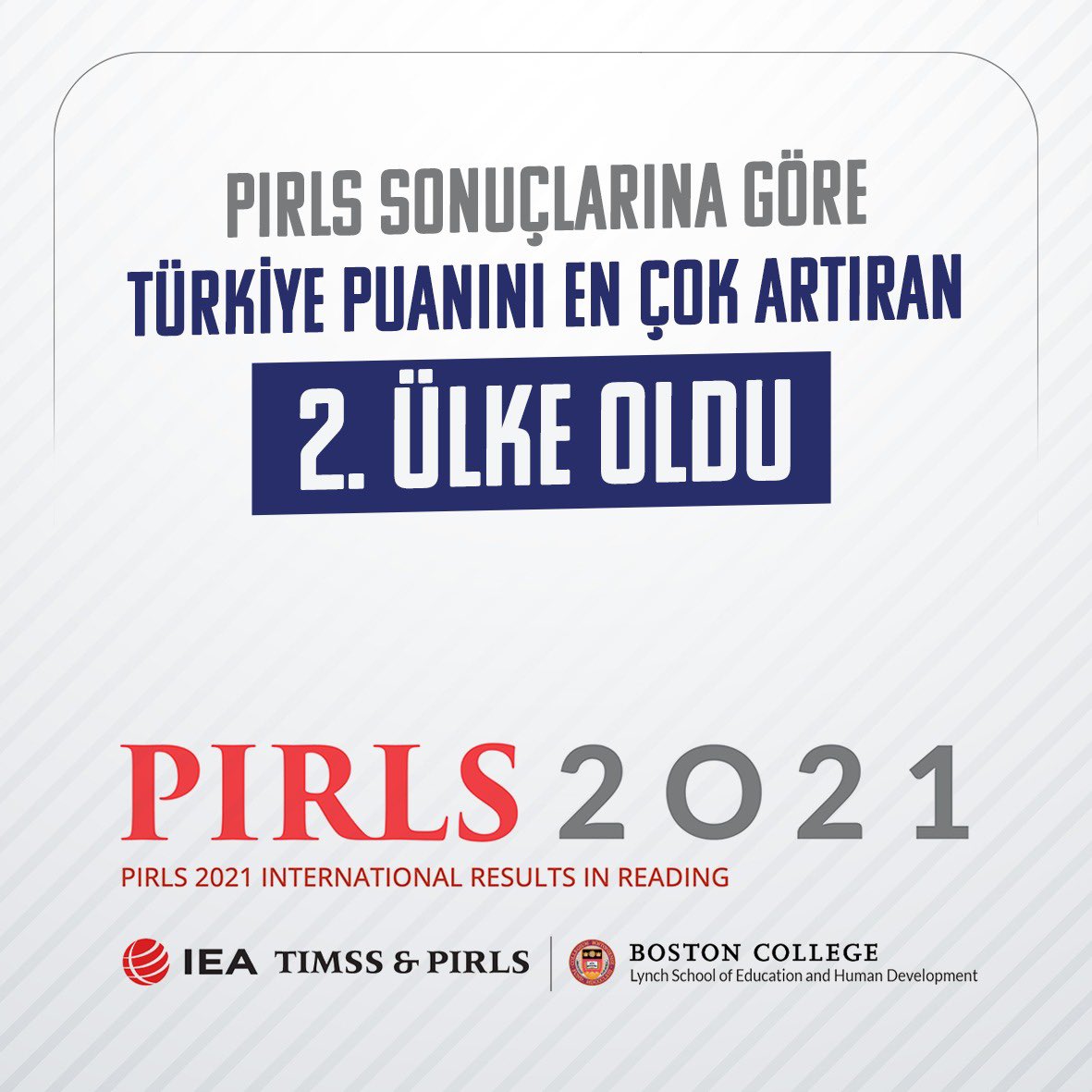 Eğitimde fırsat eşitliğini güçlendirmeye yönelik hamlelerimiz uluslararası alandaki göstergelere yansıyor. 

Uluslararası Eğitim Başarılarını Değerlendirme Kuruluşu (IEA) tarafından uygulanan Uluslararası Okuma Becerilerinde Gelişim Araştırması (PIRLS) sonuçlarına göre 2001