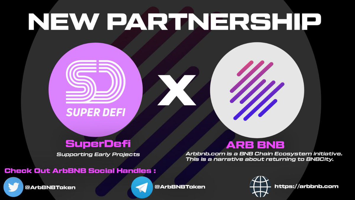 🤝New Partnership Announcement With @ArbBnbToken

🎁 Giveaway Total :- 210T $ArbBnb Token 

➡️ To Enter -
1️⃣ Follow @ArbBnbToken &amp; <a href="/SuperDefi_Dao/">SuperDefi</a> 
2️⃣ Like, RT, Tag 3 Friends 🔔
3️⃣Must Join Our Telegram
t.me/SuperDefi_Dao
4️⃣ Claim Airdrop
ARBBNB.com/airdrop

⏰ 22 May