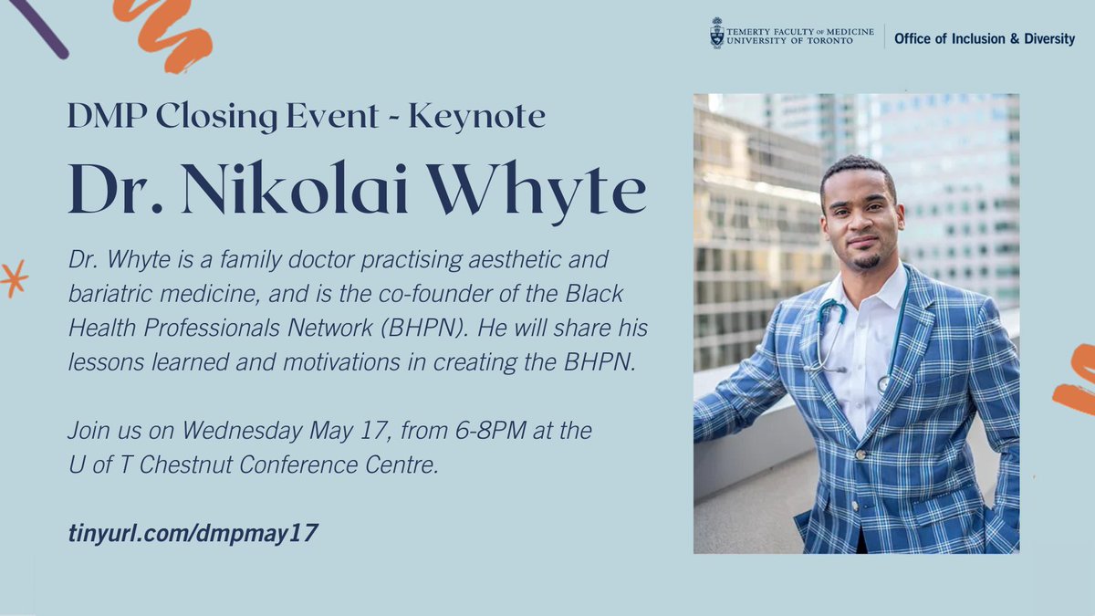 It’s not too late to join us tomorrow evening at 6PM for our Diversity Mentorship Program event! Learn more about our speaker Dr. Nik Whyte & sign up at this link👉tinyurl.com/dmpmay17 This event is open to all @uoftmedicine medical students, residents and faculty.