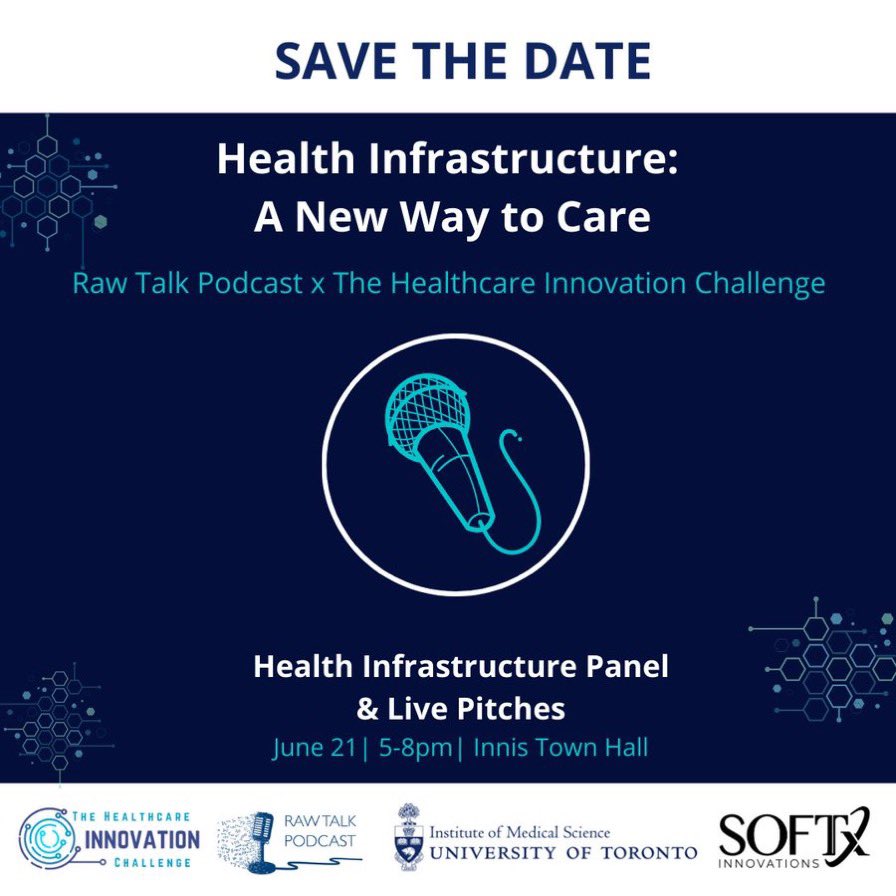 The Healthcare Innovation Challenge (@thehealthinnovc) on Twitter photo 🗓️SAVE THE DATE: we are pleased to invite you alongside <a href="/rawtalkpodcast/">Raw Talk Podcast</a> to our collaborative event this summer ➡️ Health Infrastructure: A New Way to Care is happening on June 21 @ 5pm, <a href="/uoft/">University of Toronto</a> campus
Watch the Top 5 teams face-off in a live pitch to a panel of expert judges! 🗓️SAVE THE DATE: we are pleased to invite you alongside <a href="/rawtalkpodcast/">Raw Talk Podcast</a> to our collaborative event this summer ➡️ Health Infrastructure: A New Way to Care is happening on June 21 @ 5pm, <a href="/uoft/">University of Toronto</a> campus
Watch the Top 5 teams face-off in a live pitch to a panel of expert judges!