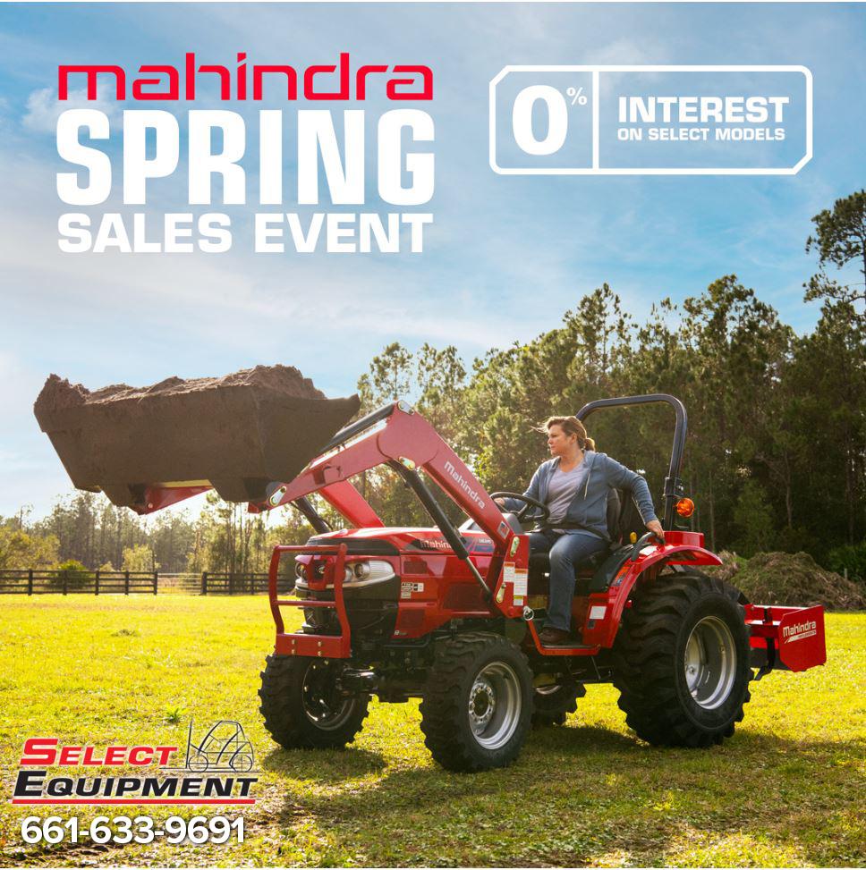 SelectEquip's tweet image. #Mahindra #Tractor Spring Sales Event
*** LIMITED OFFER ***

0% interest on select models.
Offer good through Spring 2023 or while supplies last.

Call 661-633-9691

*OAC and certain conditions may apply.

#California #agriculture #farming #Kern #King #Tulare #Bakersfield