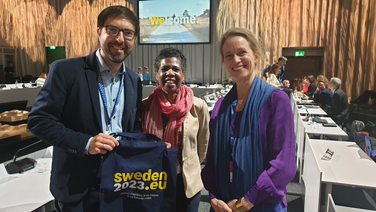Representatives of the subnational level during General Directors Meeting on Urban Matters during @sweden2023eu. Dorthe Nielsen from <a href="/EUROCITIES/">Eurocities</a> <a href="/CThomas_bxl/">Carol Thomas</a> from <a href="/CCRECEMR/">Council of European Municipalities and Regions</a> and Julian Schahl from <a href="/eurotowns/">Eurotowns</a>. Thank you to the Swedish Presidency for the perfect organisation.