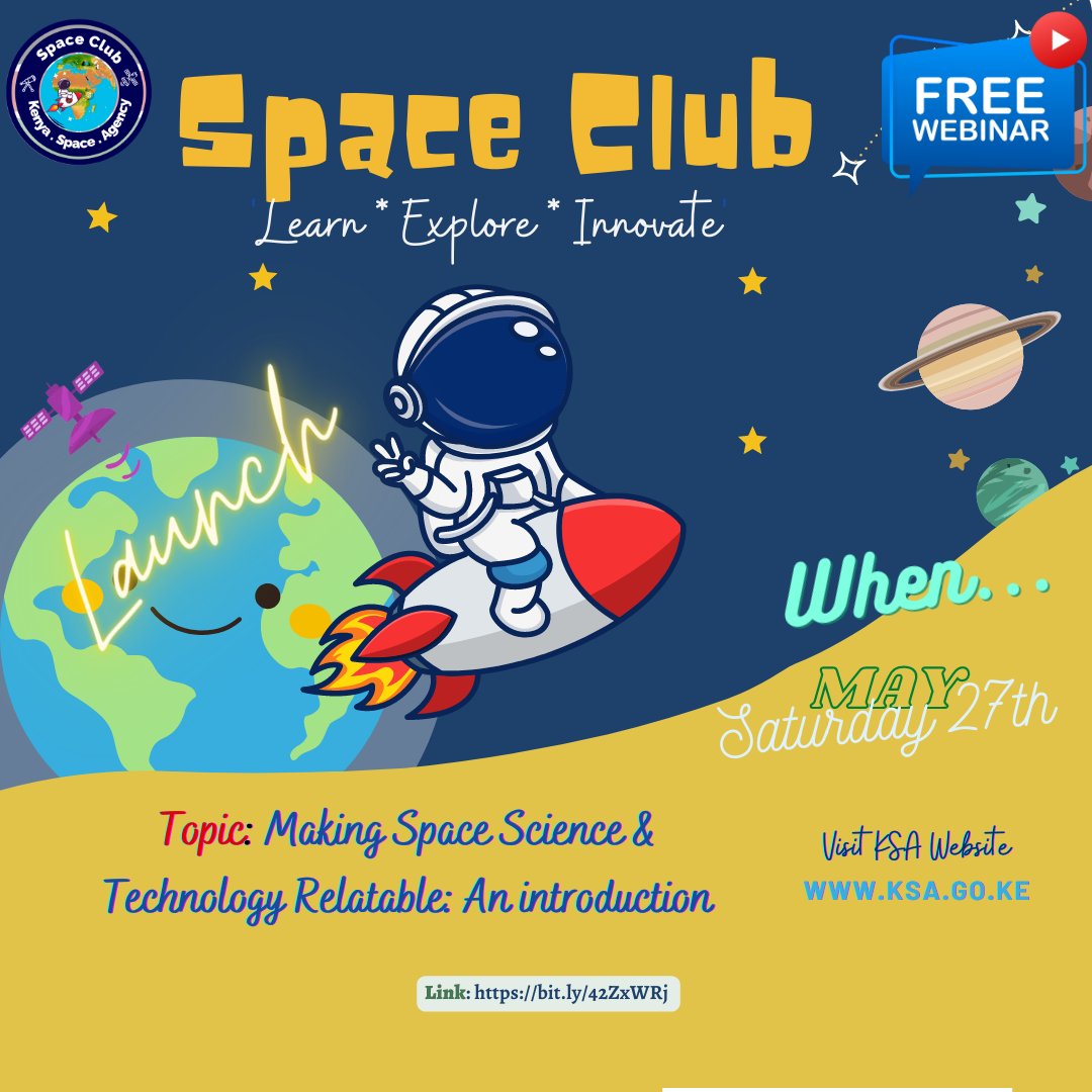 SpaceAgencyKE's tweet photo. 🚀 Calling all students in Primary and Secondary level!
🌟 Prepare to embark on a journey to explore Space with the “Space Club”!
Link: https://t.co/X6ZOMliF6K https://t.co/i49kv9B67V