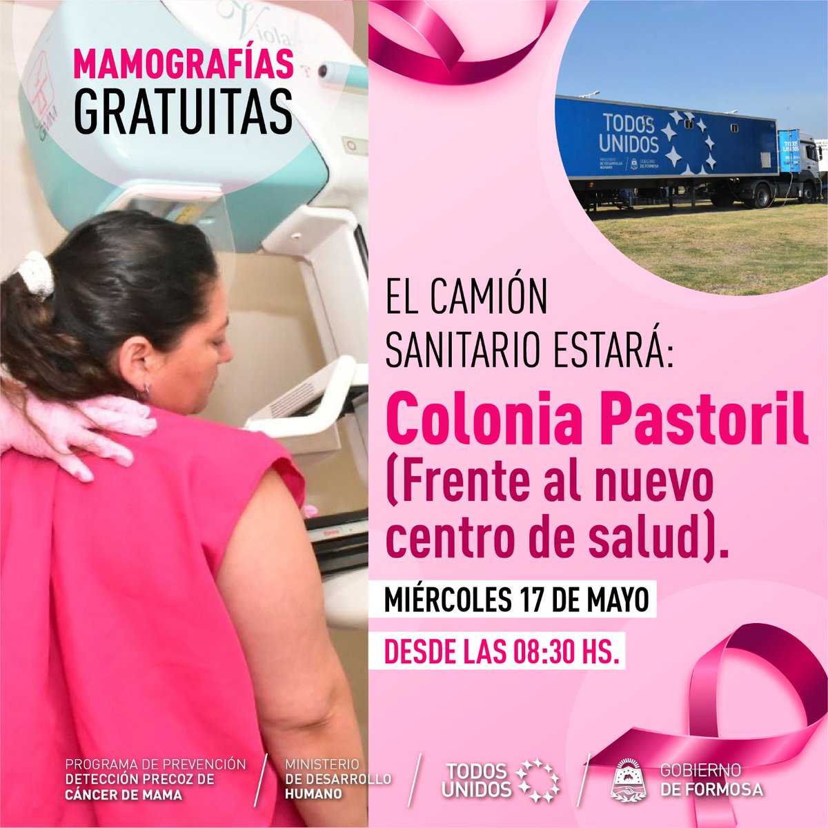 Mañana, miércoles 17 de mayo, desde las 8.30 horas, estaremos en Colonia Pastoril realizando 𝐌𝐀𝐌𝐎𝐆𝐑𝐀𝐅Í𝐀𝐒 𝐆𝐑𝐀𝐓𝐔𝐈𝐓𝐀𝐒.

Acercate con tu DNI.

¡Te esperamos!

#Cuidate #TeCuidamos #Formosa #GobiernoGildoInsfran