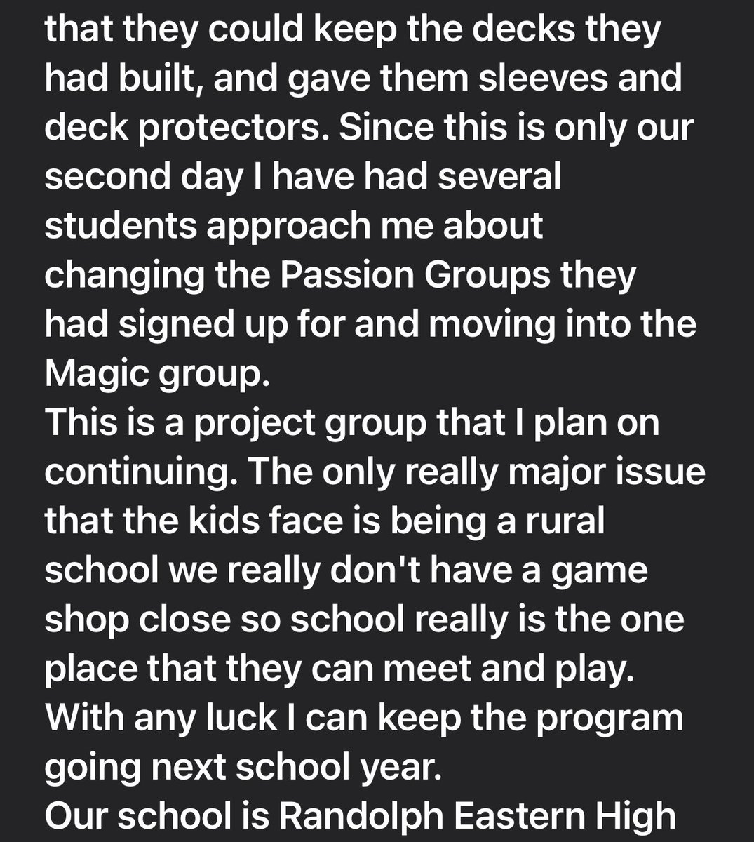 We’re supporting 1,500 teachers this year with <a href="/wizards_magic/">Magic: The Gathering</a> .

Here is Mr. Hawley’s story from Indiana 🧡: