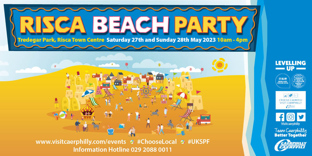 Visitcaerphilly's tweet image. RISCA BEACH PARTY 2023 🏖️

Risca Beach Party is taking place from 10am to 4pm on Saturday 27th and Sunday 28th May in the delightful Tredegar Park, Risca, NP11 6BX! 

Find out more information at visitcaerphilly.com or go to the Facebook event page: bit.ly/3Mc22dq.